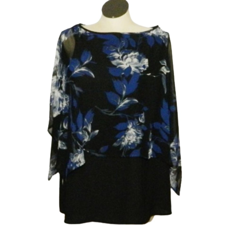Karen Kane $146 Rosewater Midnight Sun Double Layer Floral Top Sz 0X NWT